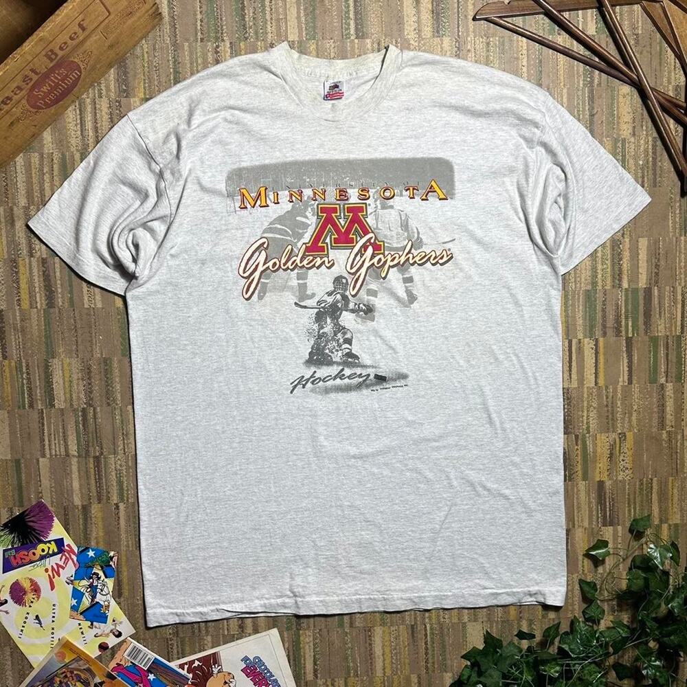 Vintage 90s Single Stitch Minnesota University Golden Gophers Hockey Tee Shirt